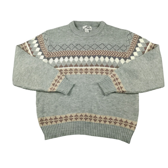 Vtg Grandpa Ski Sweater Mens M Nordic Fair Isle Crewneck Pullover Steep Slopes - Picture 1 of 10